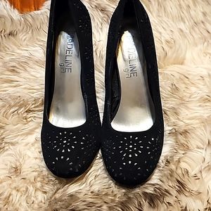 Madeleine black Faux rhinestone Suede Stud heels
